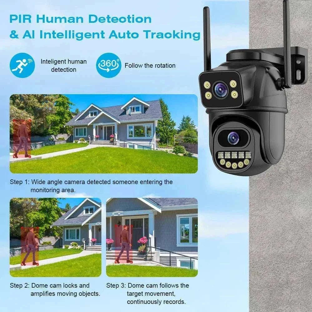 4K 8MP Dual Lens PTZ WiFi Security Camera with AI Tracking-4MP Add 64G Card / US Plug
