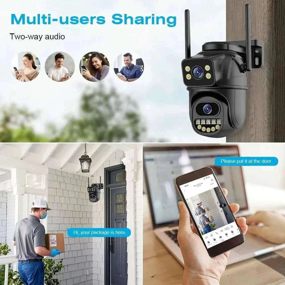 4K 8MP Dual Lens PTZ WiFi Security Camera with AI Tracking-4MP Add 64G Card / US Plug