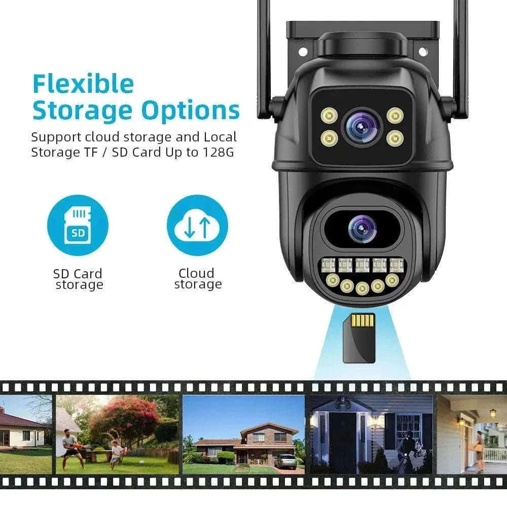 4K 8MP Dual Lens PTZ WiFi Security Camera with AI Tracking-4MP Add 64G Card / US Plug