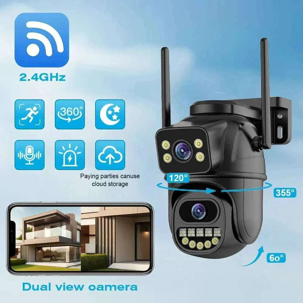 4K 8MP Dual Lens PTZ WiFi Security Camera with AI Tracking-4MP Add 64G Card / US Plug