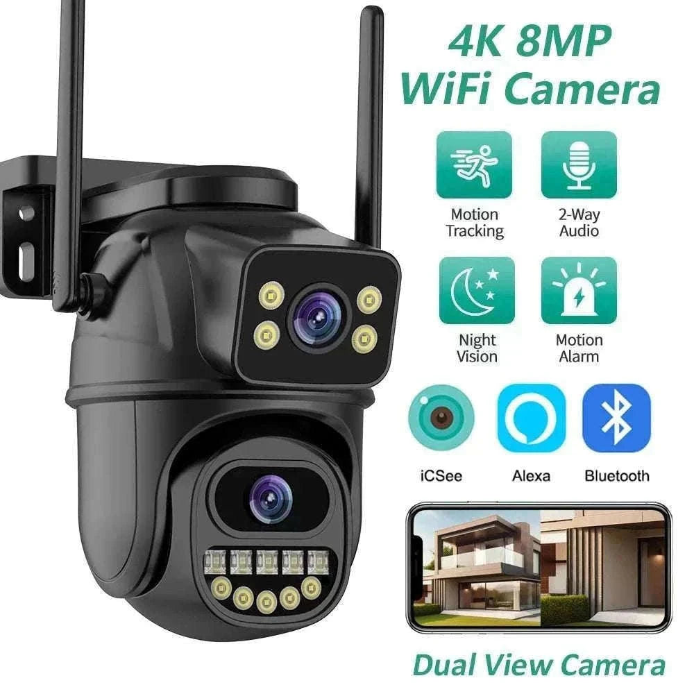 4K 8MP Dual Lens PTZ WiFi Security Camera with AI Tracking-4MP Add 64G Card / US Plug