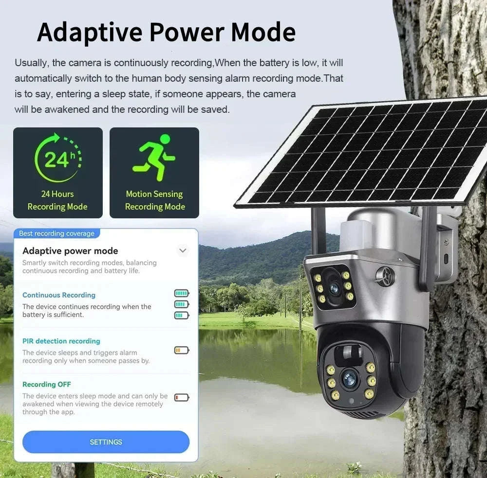 4K 8MP Dual Lens Solar Security Camera Outdoor WiFi 4G Waterproof Night Vision-Wifi No Card