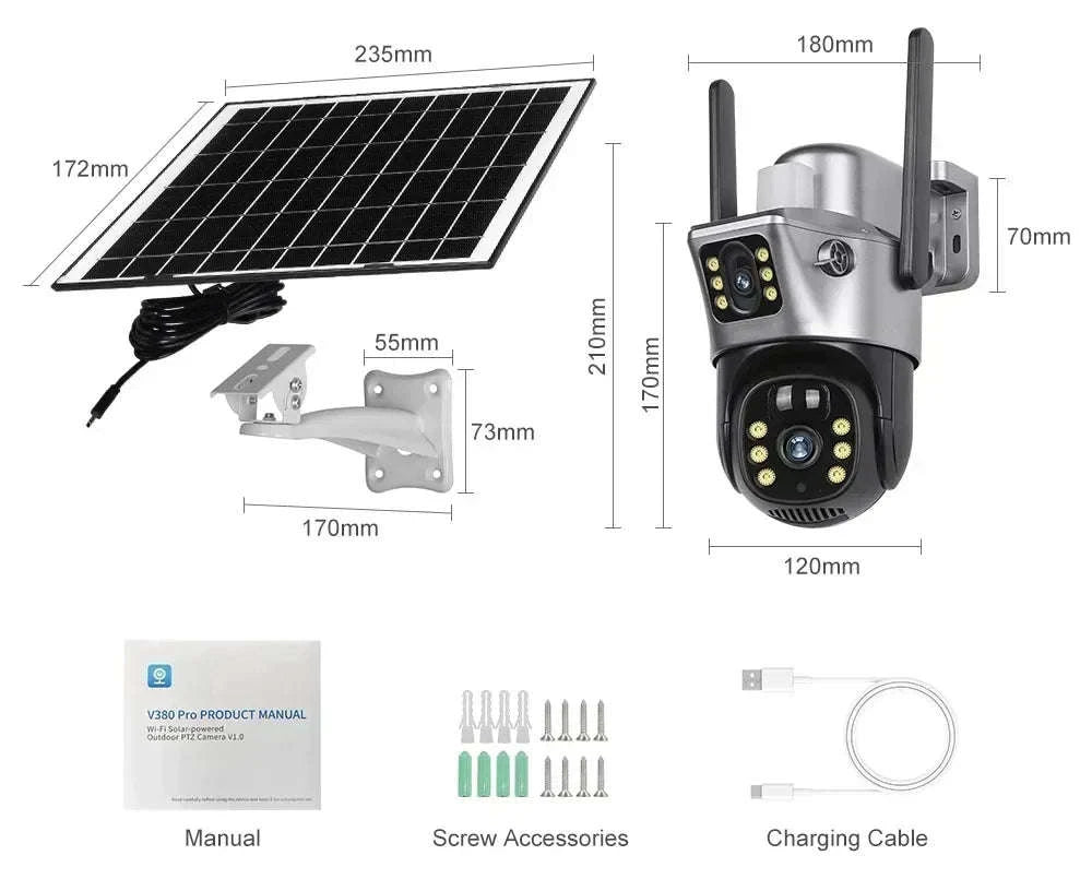 4K 8MP Dual Lens Solar Security Camera Outdoor WiFi 4G Waterproof Night Vision-Wifi No Card