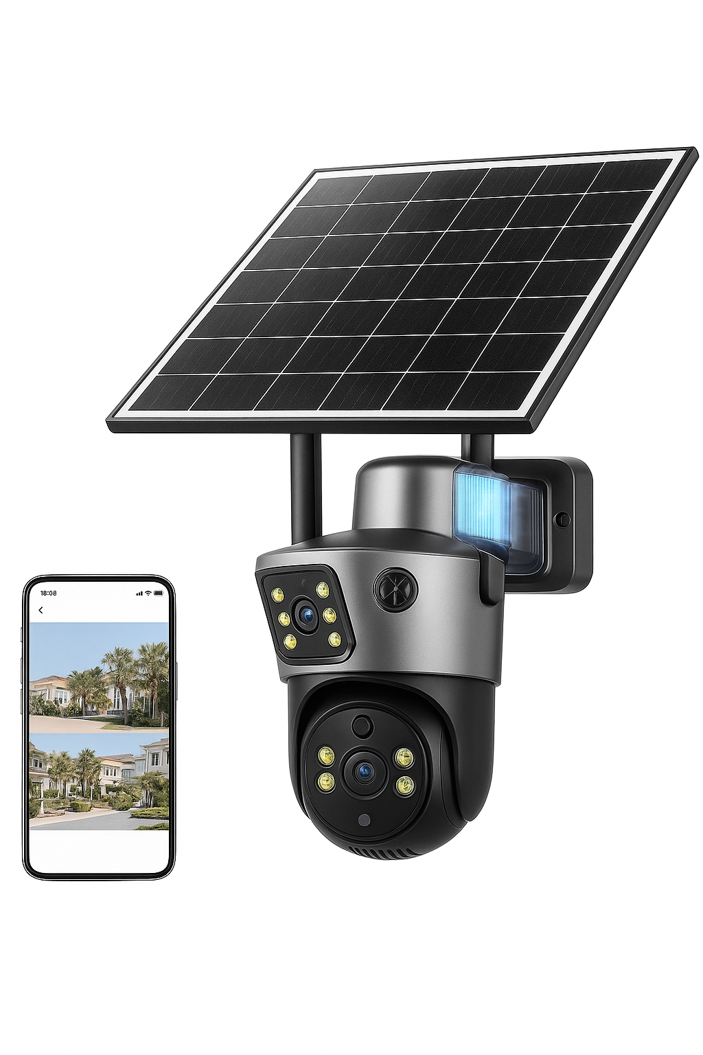 Telecamera Solare Wireless WiFi 4K 8MP a Doppio Schermo Outdoor PTZ Doppia Lente Sicurezza Protezione con Tracciamento Automatico Telecamere CCTV