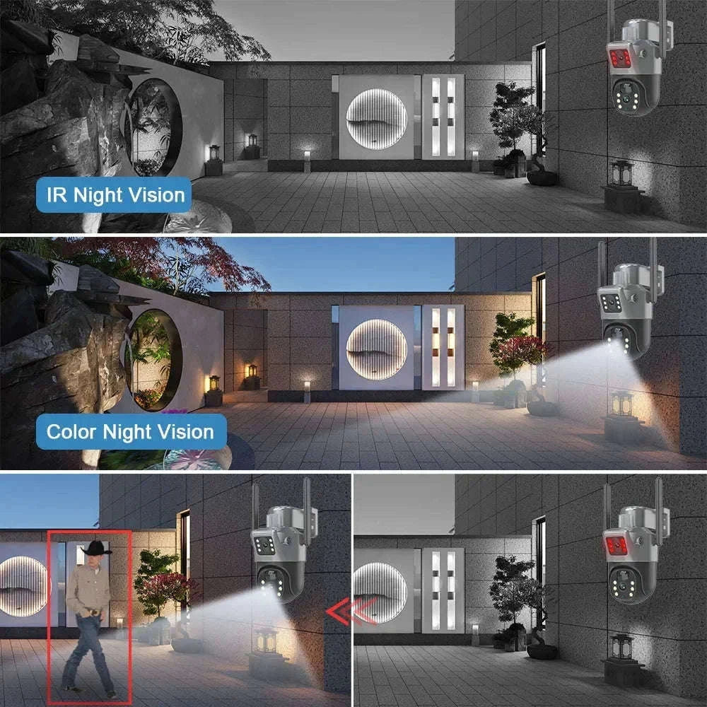4K 8MP Dual Screen Solar Camera Outdoor Wireless WiFi PTZ Dual Lens Security Protection Auto Tracking CCTV Cameras-WIFI Add 128G Card / Poland