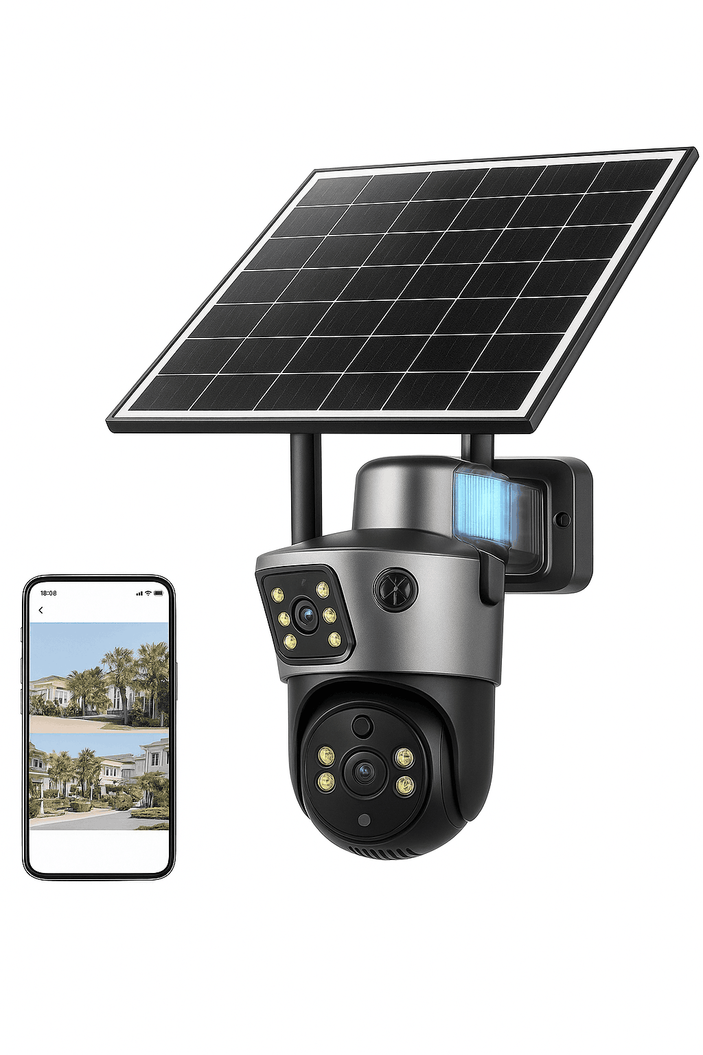 4K 8MP Dual Screen Solar Camera Outdoor Wireless WiFi PTZ Dual Lens Security Protection Auto Tracking CCTV Cameras-WIFI Add 128G Card / Poland