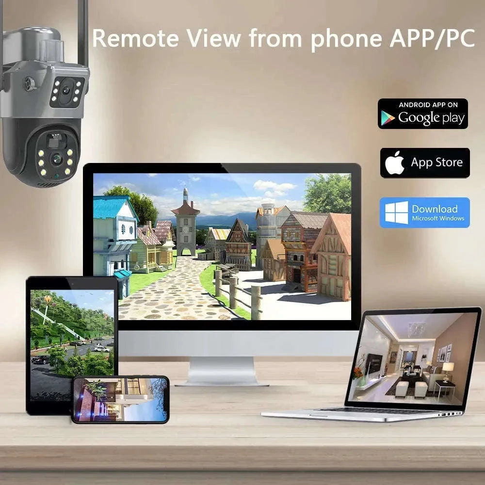 4K 8MP Dual Screen Solar Camera Outdoor Wireless WiFi PTZ Dual Lens Security Protection Auto Tracking CCTV Cameras-WIFI Add 128G Card / Poland