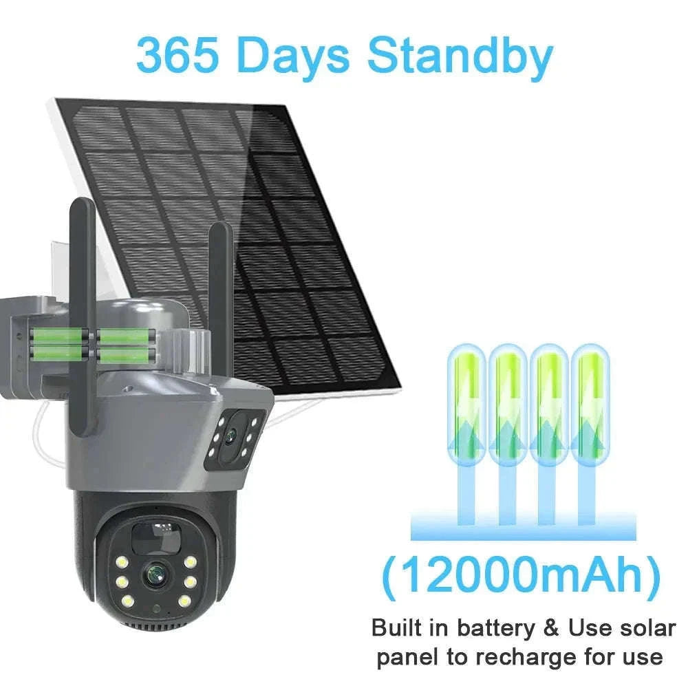 4K 8MP Dual Screen Solar Camera Outdoor Wireless WiFi PTZ Dual Lens Security Protection Auto Tracking CCTV Cameras-WIFI Add 128G Card / Poland