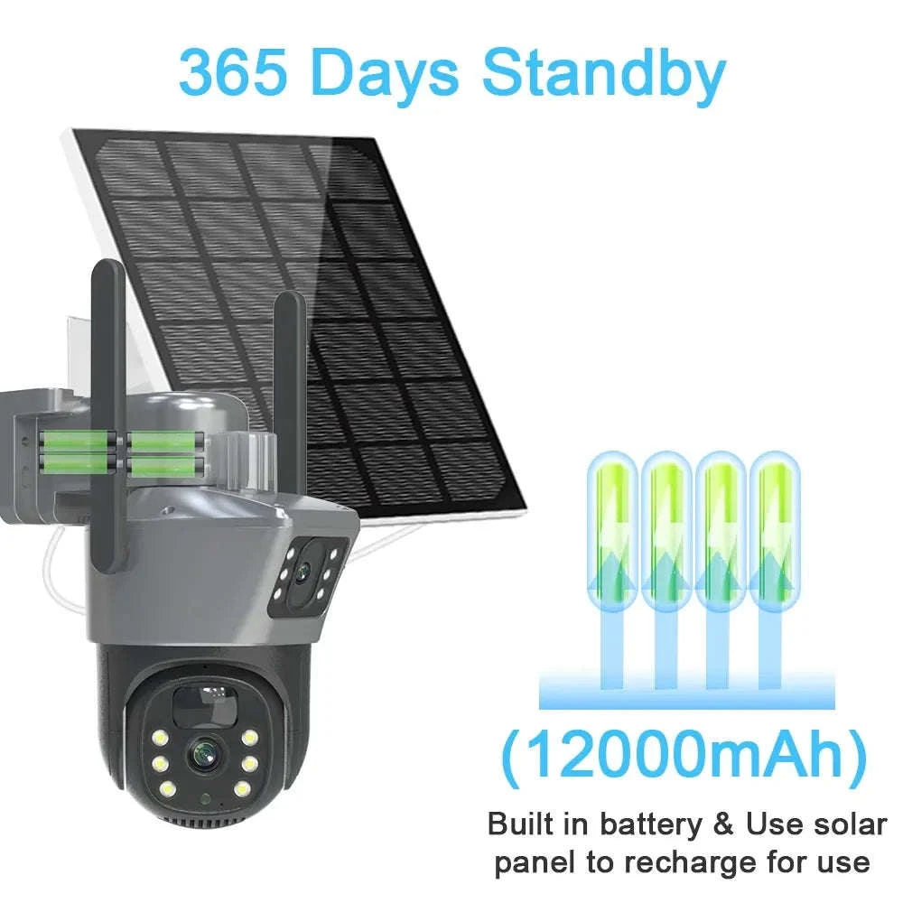 4K 8MP Dual Screen Solar Camera Outdoor Wireless WiFi PTZ Dual Lens Security Protection Auto Tracking CCTV Cameras-WIFI Add 128G Card / Poland