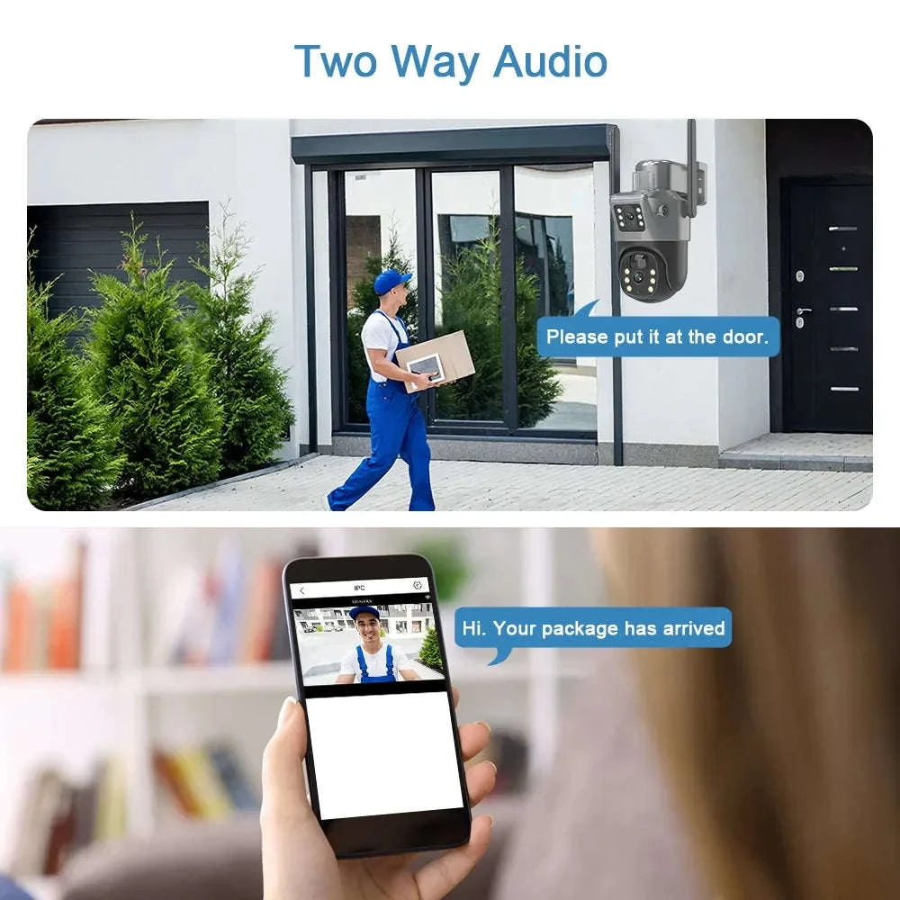 4K 8MP Dual Screen Solar Camera Outdoor Wireless WiFi PTZ Dual Lens Security Protection Auto Tracking CCTV Cameras-WIFI Add 128G Card / Poland
