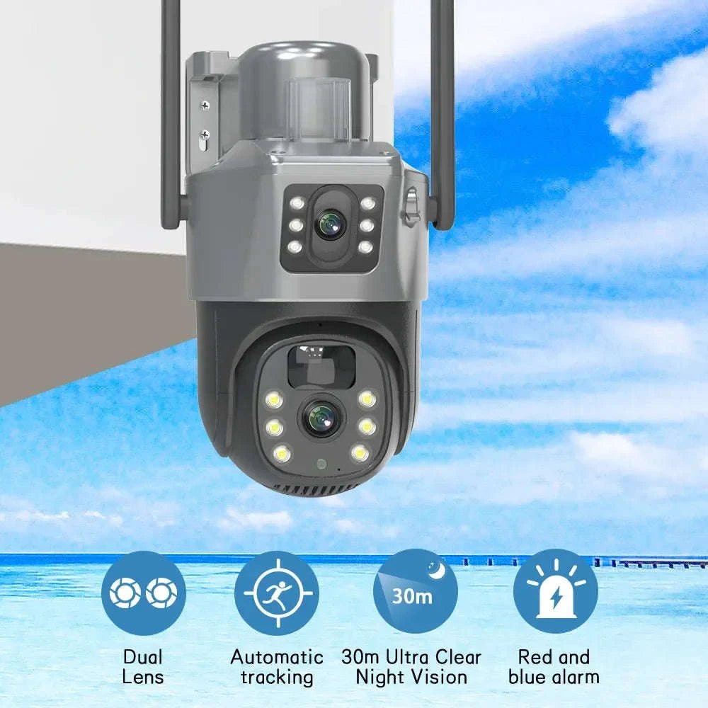 4K 8MP Dual Screen Solar Camera Outdoor Wireless WiFi PTZ Dual Lens Security Protection Auto Tracking CCTV Cameras-WIFI Add 128G Card / Poland