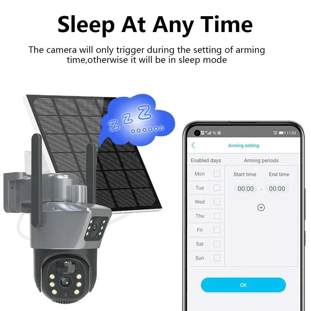 4K 8MP Dual Screen Solar Camera Outdoor Wireless WiFi PTZ Dual Lens Security Protection Auto Tracking CCTV Cameras-WIFI Add 128G Card / Poland