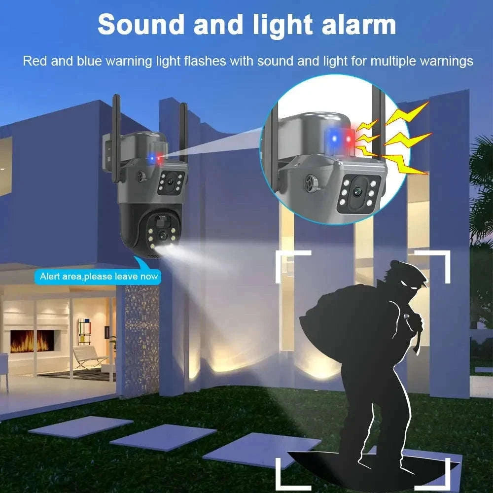 4K 8MP Dual Screen Solar Camera Outdoor Wireless WiFi PTZ Dual Lens Security Protection Auto Tracking CCTV Cameras-WIFI Add 128G Card / Poland