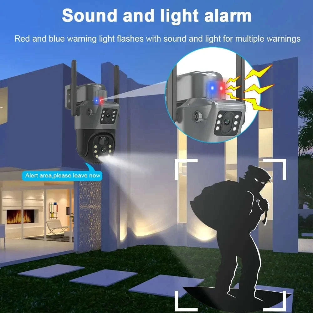 4K 8MP Dual Screen Solar Camera Outdoor Wireless WiFi PTZ Dual Lens Security Protection Auto Tracking CCTV Cameras-WIFI Add 128G Card / Poland