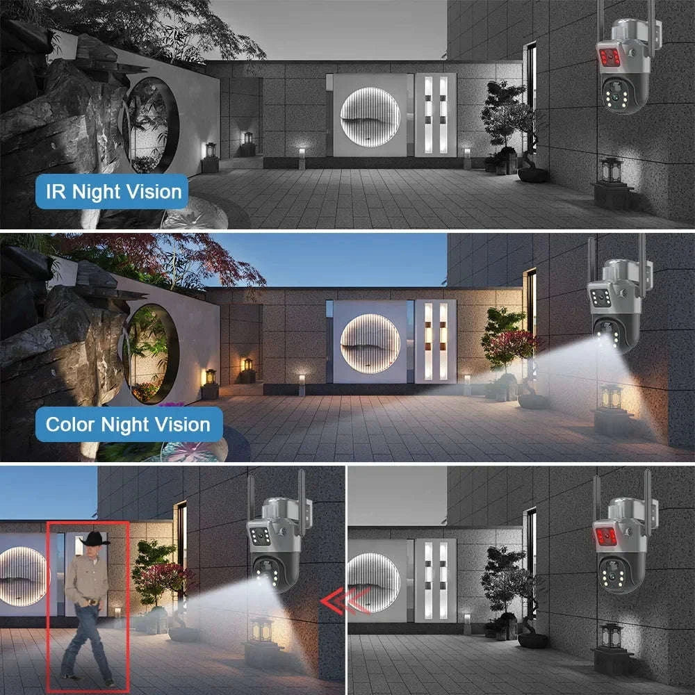 4K 8MP Dual Screen Solar Camera Outdoor Wireless WiFi PTZ Dual Lens Security Protection Auto Tracking CCTV Cameras-WIFI Add 128G Card / Poland