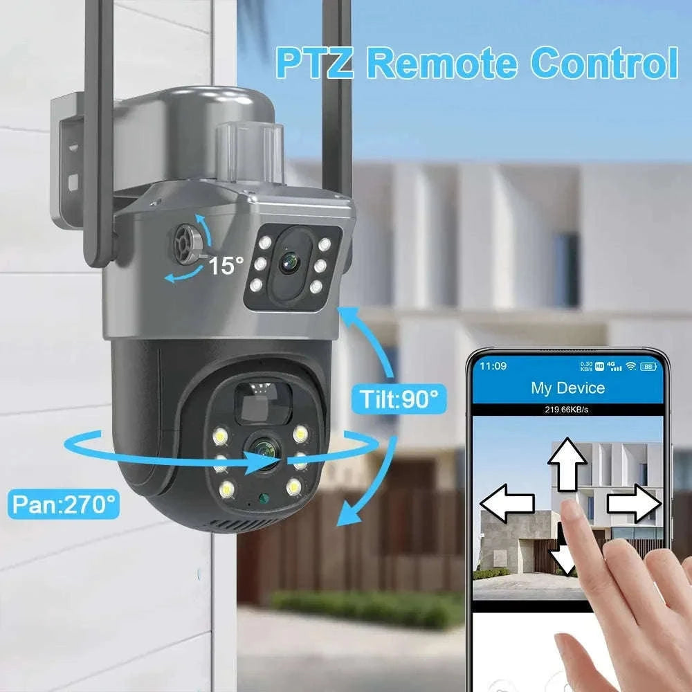 4K 8MP Dual Screen Solar Camera Outdoor Wireless WiFi PTZ Dual Lens Security Protection Auto Tracking CCTV Cameras-WIFI Add 128G Card / Poland