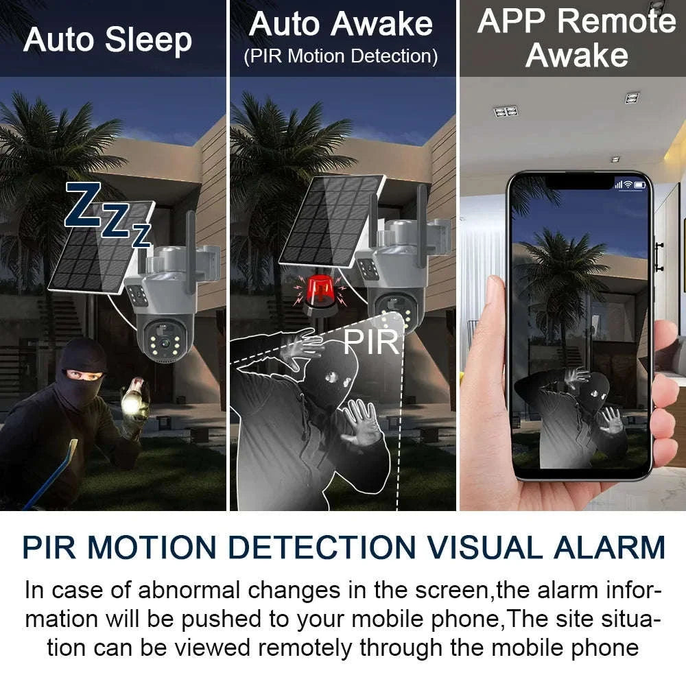 4K 8MP Dual Screen Solar Camera Outdoor Wireless WiFi PTZ Dual Lens Security Protection Auto Tracking CCTV Cameras-WIFI Add 128G Card / Poland