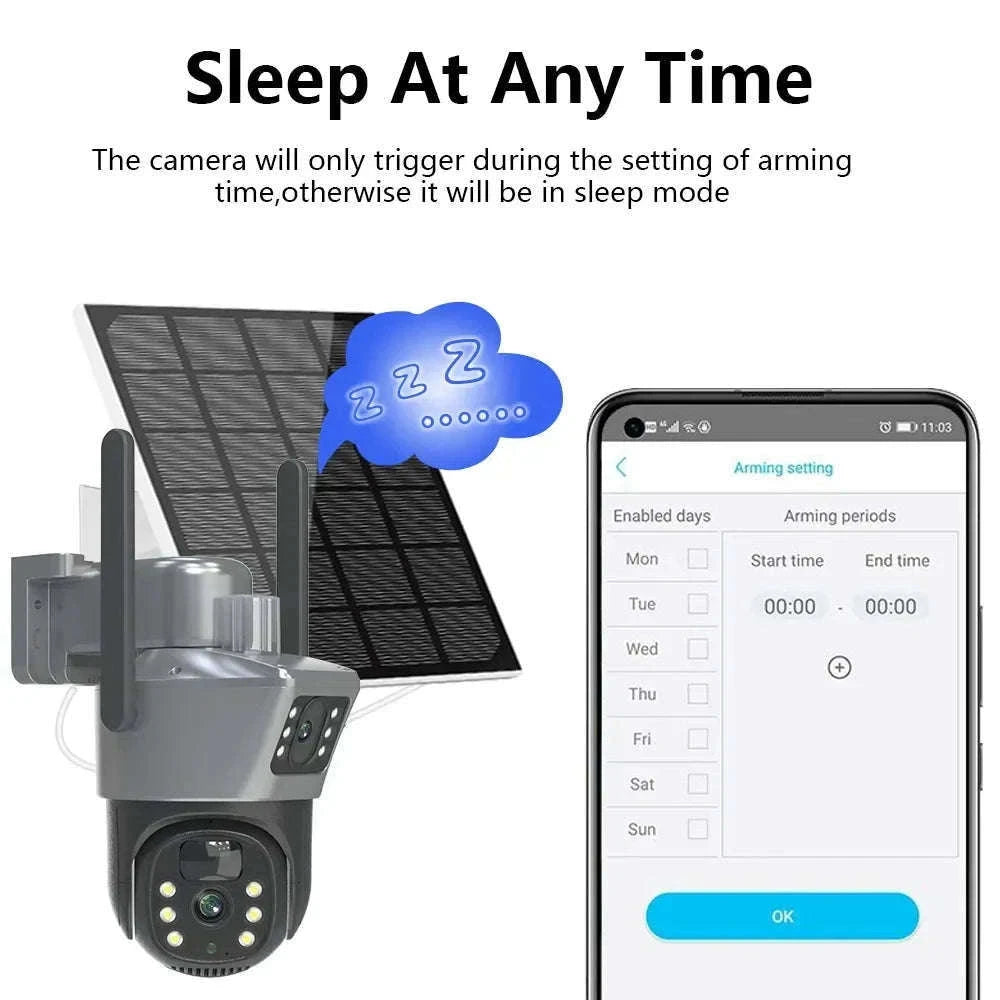 4K 8MP Dual Screen Solar Camera Outdoor Wireless WiFi PTZ Dual Lens Security Protection Auto Tracking CCTV Cameras-WIFI Add 128G Card / Poland