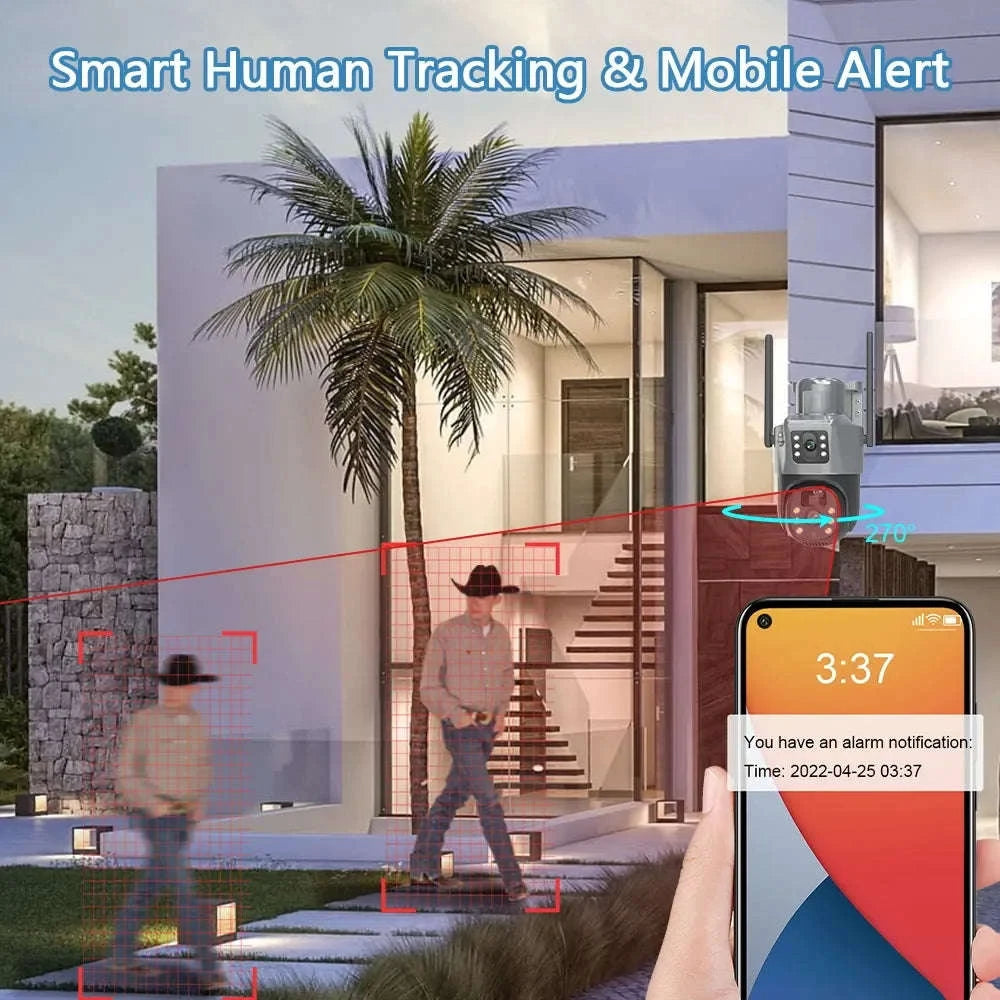 4K 8MP Dual Screen Solar Camera Outdoor Wireless WiFi PTZ Dual Lens Security Protection Auto Tracking CCTV Cameras-WIFI Add 128G Card / Poland