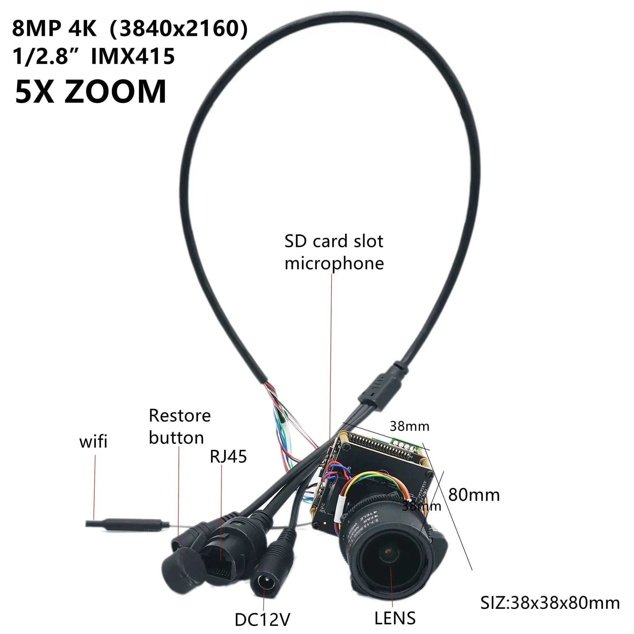 4K 8MP IP Camera Module with Motorized Zoom and IMX415 Sensor-32G SD CARD / AU Plug