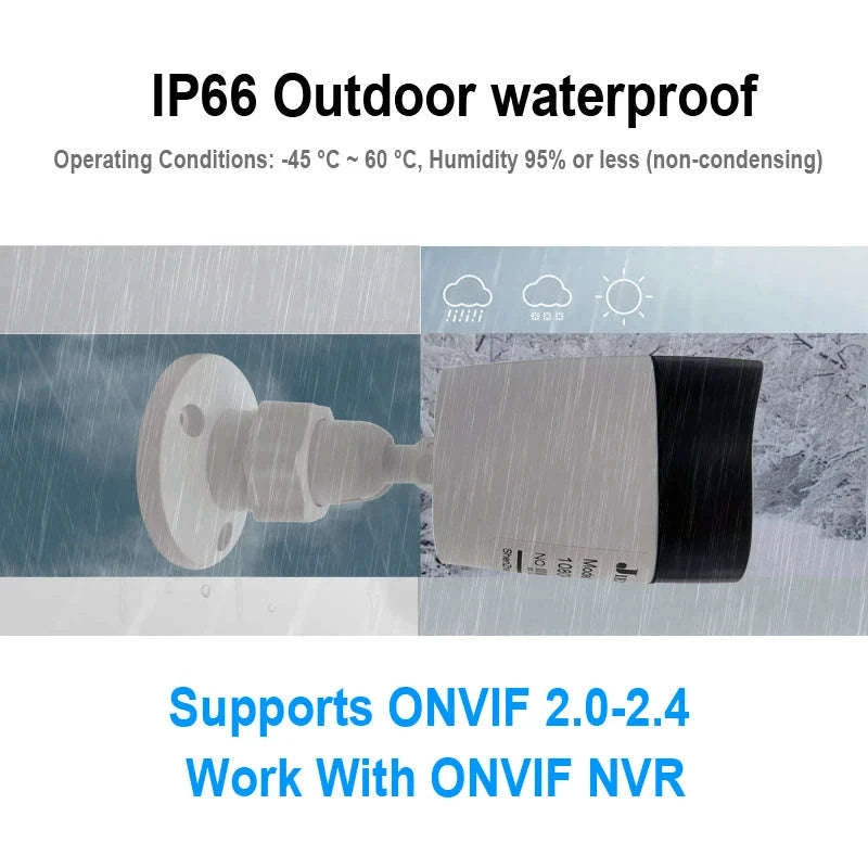 4K 8MP PoE Security Camera Outdoor IP66 Night Vision CCTV-5MP Camera DC 12V / 12mm