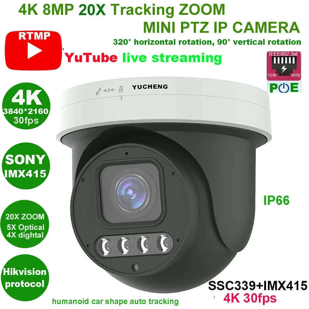 4K 8MP PTZ IP Camera with 20X Zoom and Smart Tracking-4K 8MP 20fps WIFI