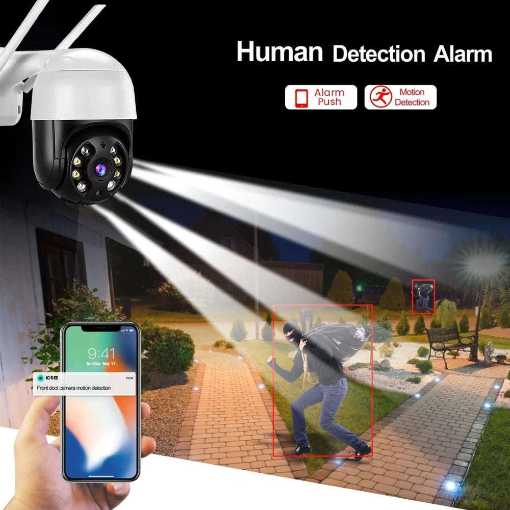 4K 8MP PTZ WiFi IP Camera Outdoor 4X Digital Zoom AI Human Detection-8mp EU Plug with 64g / 4mm