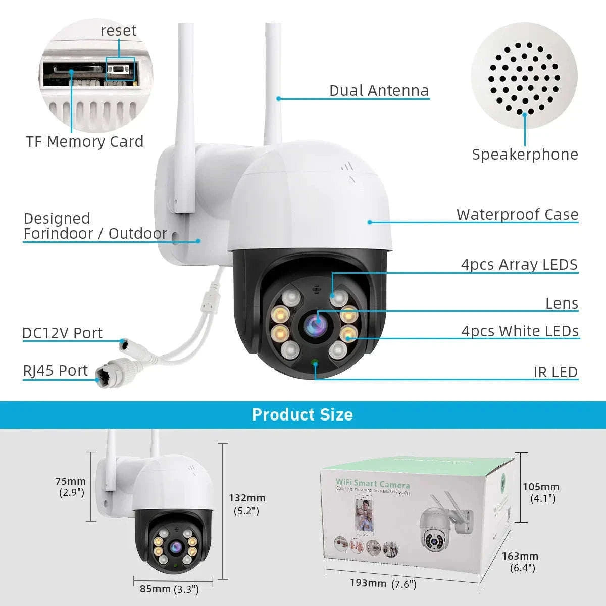 4K 8MP PTZ WiFi IP Camera Outdoor 4X Digital Zoom AI Human Detection-8mp EU Plug with 64g / 4mm