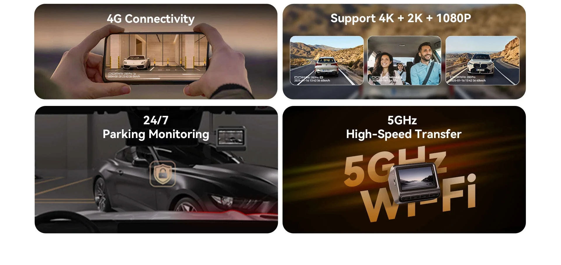 4K Dash Cam Front and Rear Interior Camera with HDR, 5GHz Wi‑Fi, GPS, ADAS, 4G Support-2-Channel / Poland / 256G SD Card