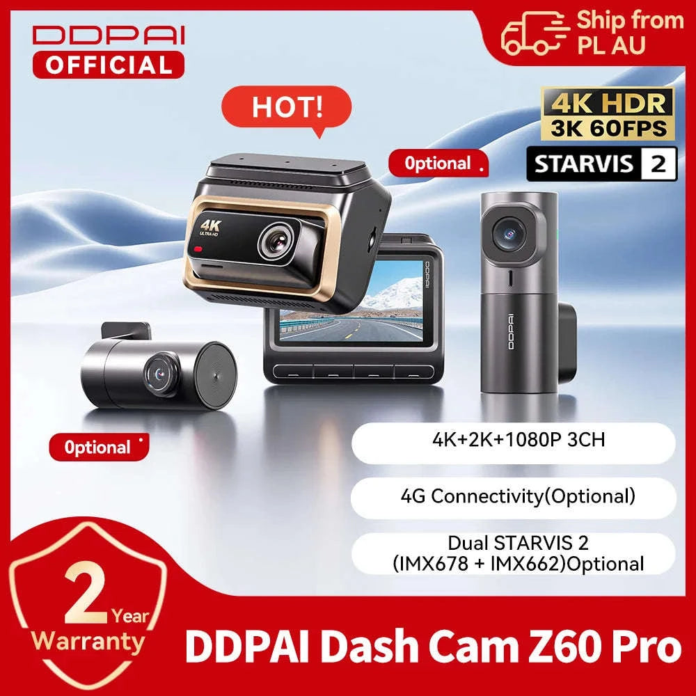 4K Dash Cam Front and Rear Interior Camera with HDR, 5GHz Wi‑Fi, GPS, ADAS, 4G Support-2-Channel / Poland / 256G SD Card