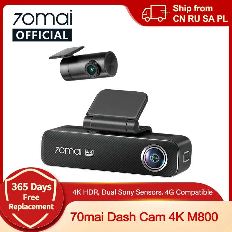 4K Dash Cam with 128GB Storage, GPS, ADAS & 24H Parking Guard-M800 Front / Poland / eMMC Built-in 128GB