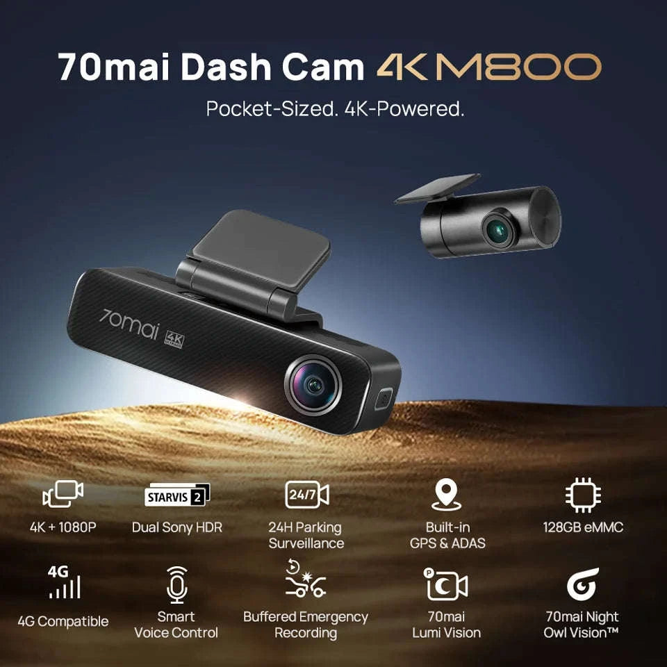 4K Dash Cam with 128GB Storage, GPS, ADAS & 24H Parking Guard-M800 Front / Poland / eMMC Built-in 128GB