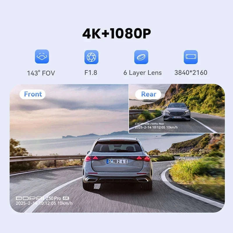 4K Dash Cam with Front and Rear Camera, GPS, Night Vision, 5GHz Wi-Fi and 24H Parking Support-Front n Rear 4G n Hw / United States / NO SD Card