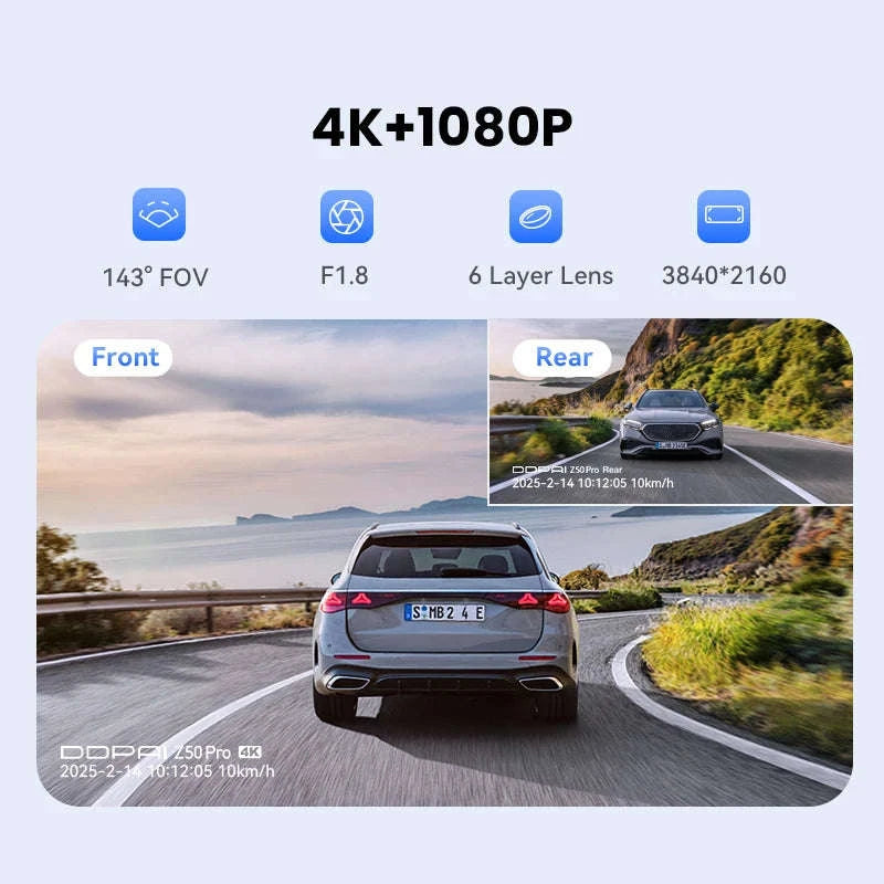 4K Dash Cam with Front and Rear Camera, GPS, Night Vision, 5GHz Wi-Fi and 24H Parking Support-Front n Rear 4G n Hw / United States / NO SD Card