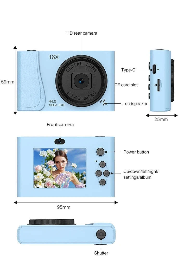 4K Digital Camera 16x Zoom Compact Camcorder-Black