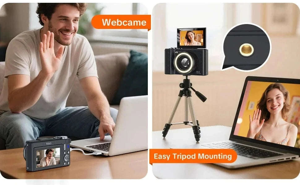 4K Digital Camera with Ring Light, Flip Screen for Vlogging-WHITE / United States