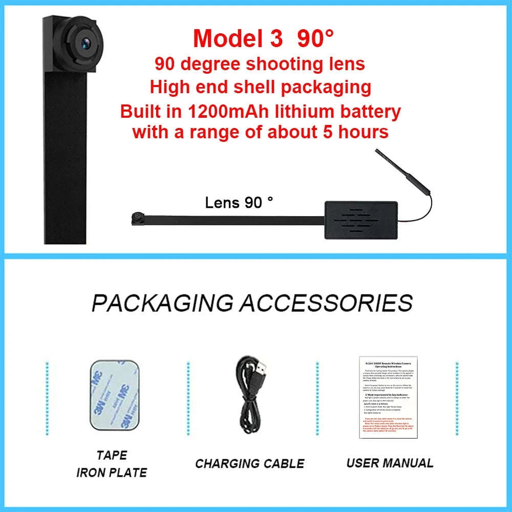 4K DIY Wireless WiFi Mini Camera for Remote Viewing-Model 2 90 degrees