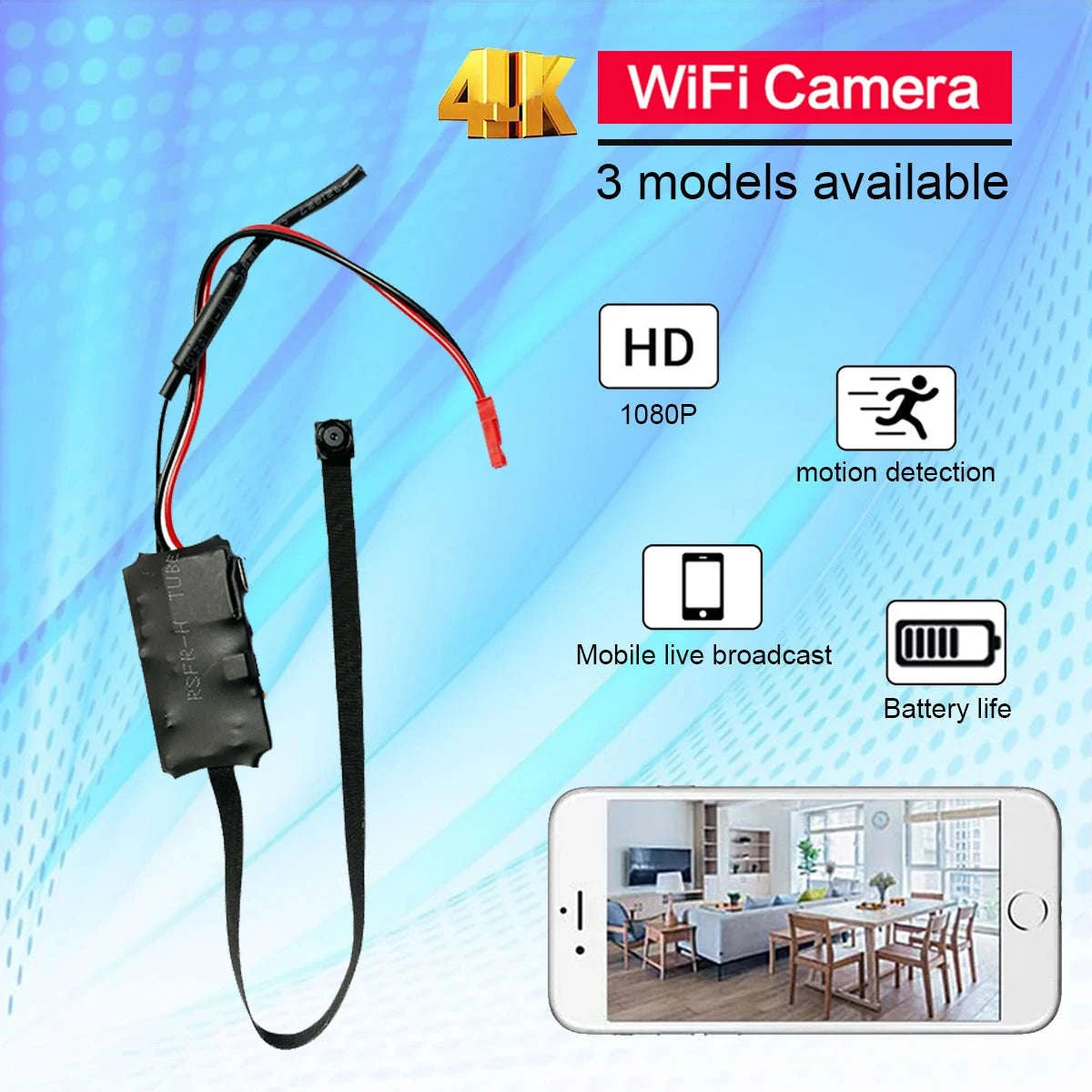 4K DIY Wireless WiFi Mini Camera for Remote Viewing-Model 2 90 degrees