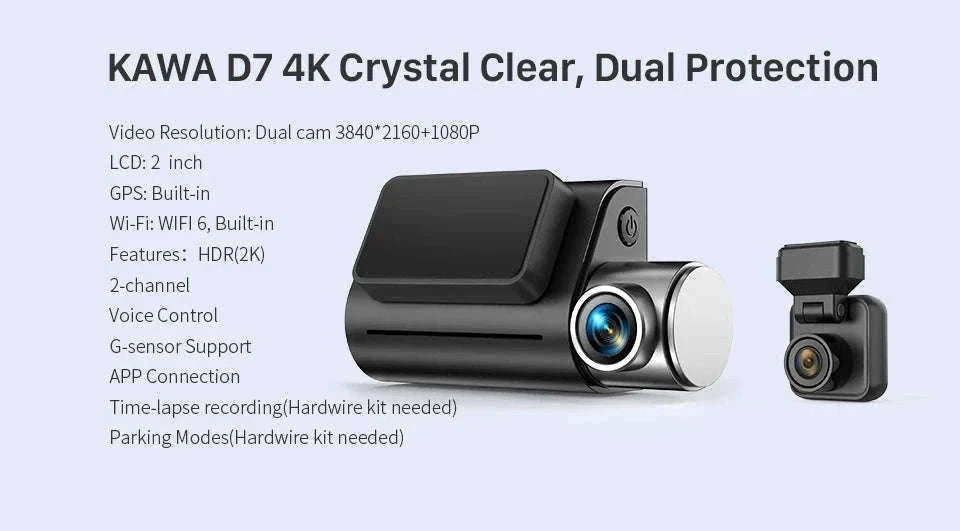 4K Dual Dash Cam with Front & Rear Camera, GPS, WiFi 6 and Voice Control-Front n Rear nTFcard / 64G