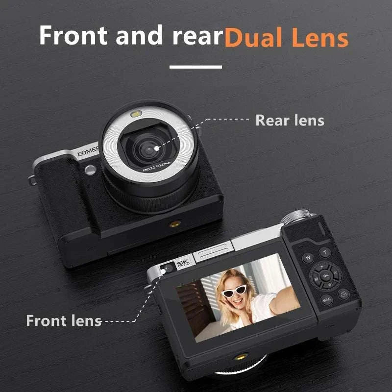 4K Dual Lens Vlogging Camera with Flip Screen & 18X Zoom-Standard / No TF Card