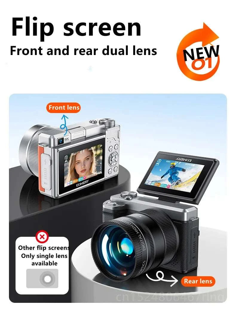 4K Dual Lens Vlogging Camera with Flip Screen & 18X Zoom-Standard / No TF Card