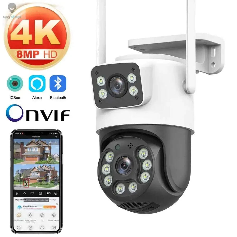 4K Dual Lens WiFi PTZ Security Camera – Dual‑View, AI Tracking, Night Vision-6MP NO TF CARD / EU Plug