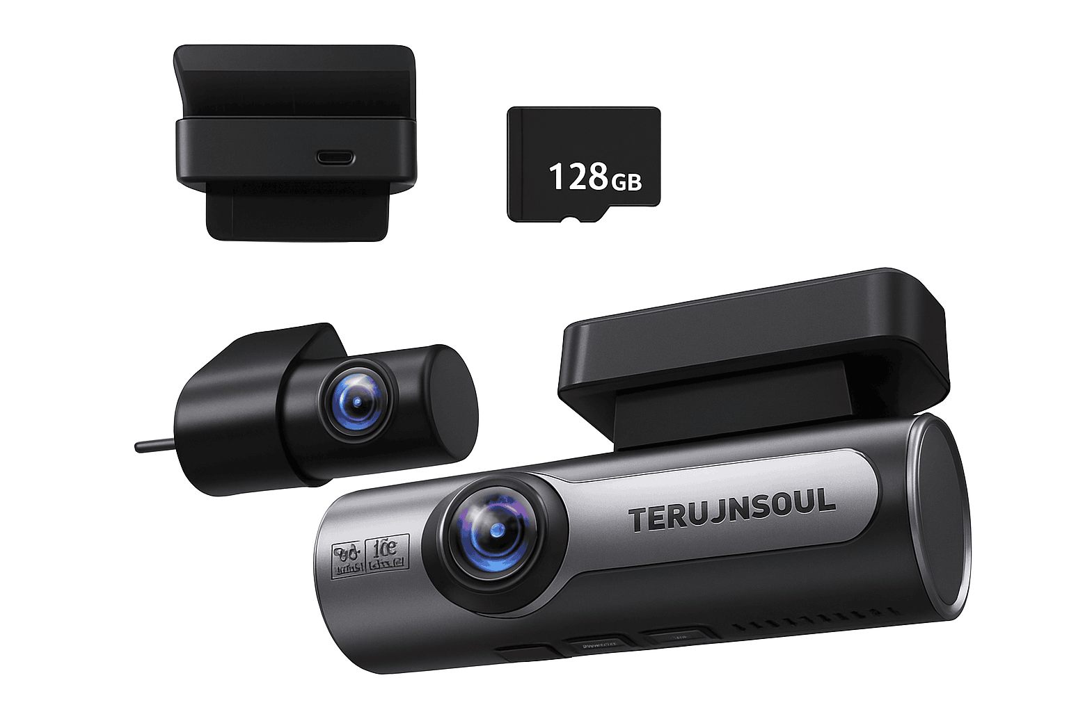 4K Front and Rear Dash Cam with Night Vision and Collision Sensor-United States / Black