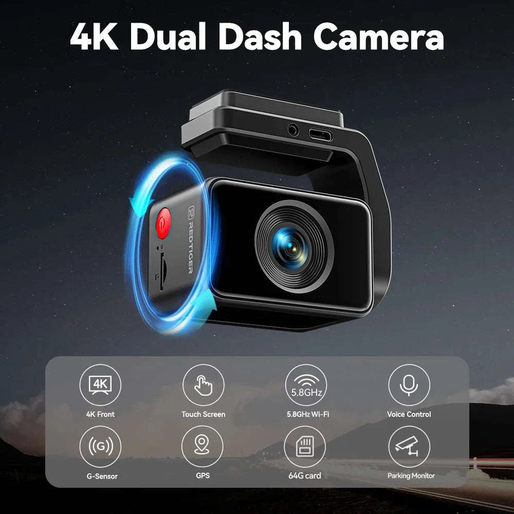 4K Front Dash Camera with GPS, WiFi, Night Vision-A4 / United States / No hardwired kit