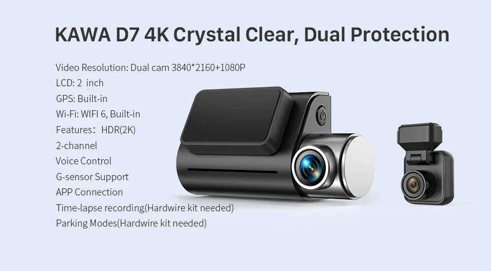 4K Front & Rear Dash Cam with GPS, WiFi 6 & Voice Control-D7 Front Only / China Mainland / 128GB TF Card
