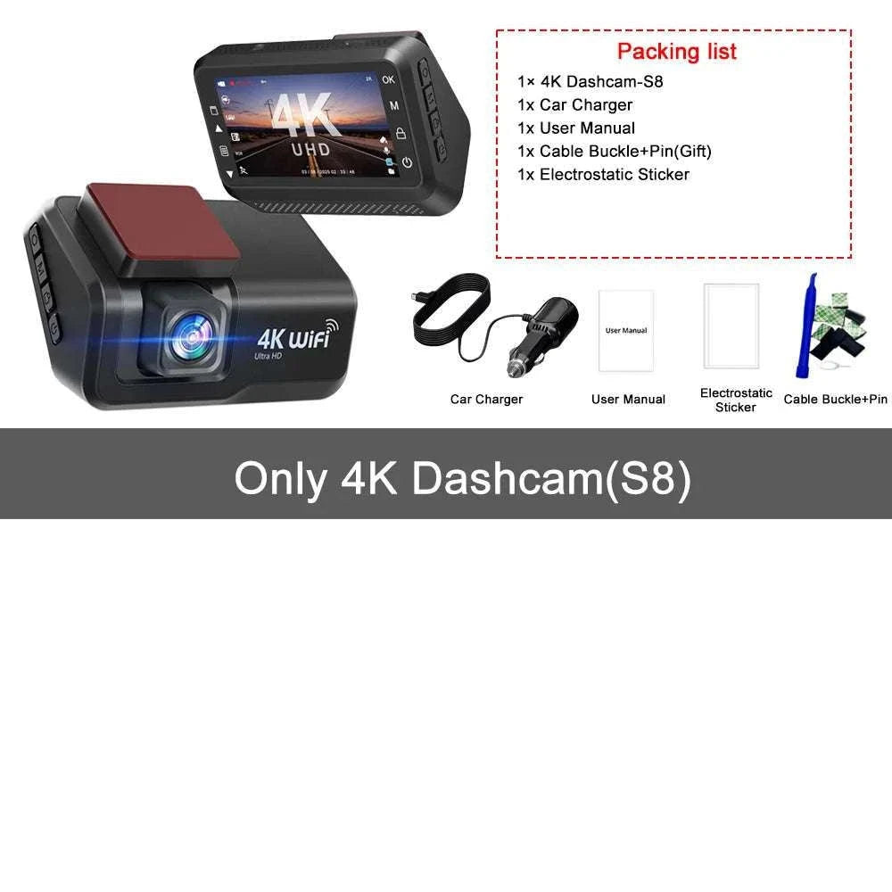 4K Front & Rear Dash Cam with WiFi, Night Vision & Parking Monitor-S8-6M RCC-BL / 32G