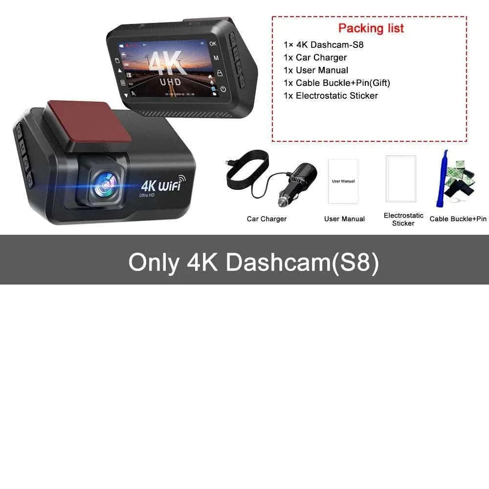 4K Front & Rear Dash Cam with WiFi, Night Vision & Parking Monitor-S8-6M RCC-BL / 32G