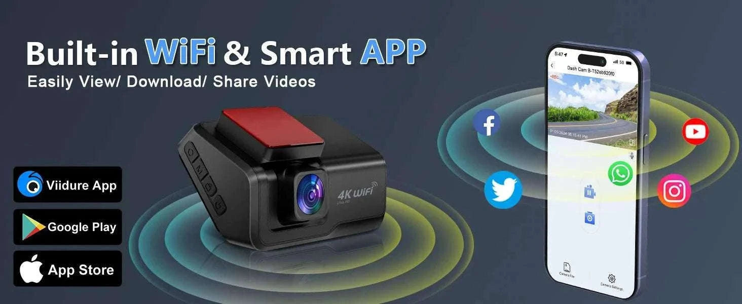 4K Front & Rear Dash Cam with WiFi, Night Vision & Parking Monitor-S8-6M RCC-BL / 32G