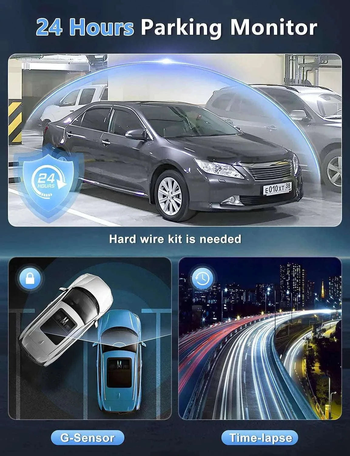 4K Front & Rear Dash Cam with WiFi, Night Vision & Parking Monitor-S8-6M RCC-BL / 32G