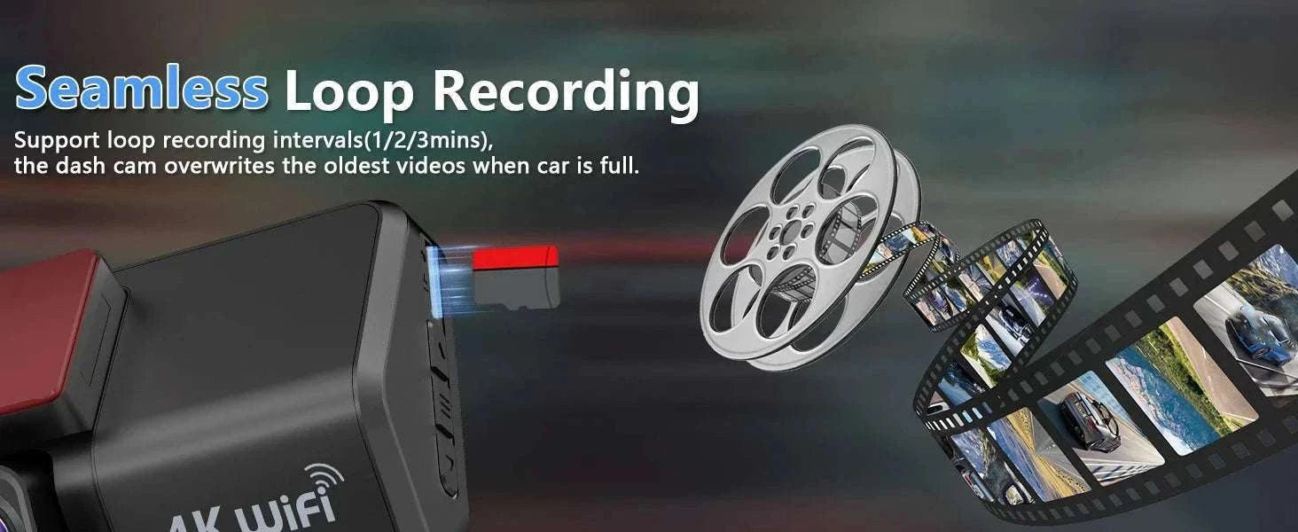 4K Front & Rear Dash Cam with WiFi, Night Vision & Parking Monitor-S8-6M RCC-BL / 32G